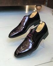 Charger l&#39;image dans la galerie, Lorencio Stuart Maroon Genuine Leather Shiny Oxford Shoes
