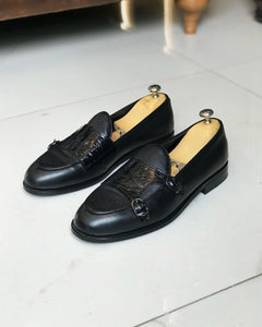 Allen Adams Black Double Strap Leather Shoes