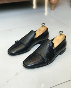 Allen Adams Black Double Strap Leather Loafer
