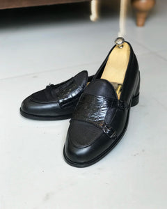 Allen Adams Black Double Strap Leather Shoes
