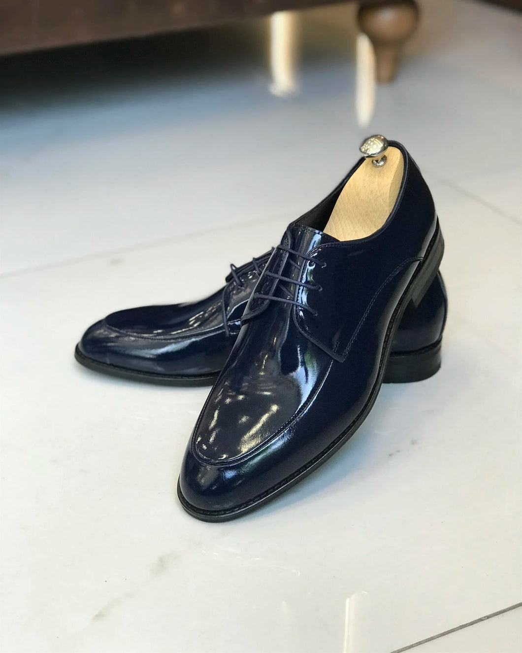 Allen Adams Black Calf Leather Shiny Oxford Shoes