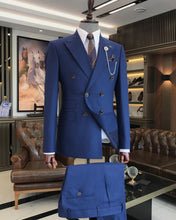 Carica l&#39;immagine nel visualizzatore di Gallery, Clark Slim-Fit Solid Double Breasted Blue Suit
