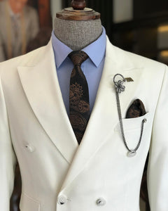 Clark Slim-Fit Solid Double Breasted White Suit