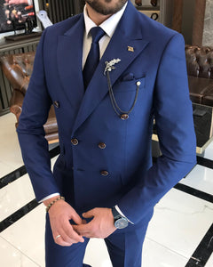 Clark Slim-Fit Solid Double Breasted Blue Suit