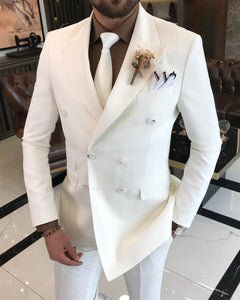 Clark Slim-Fit Solid Double Breasted White Suit