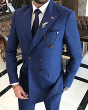 Load image into Gallery viewer, Clark Slim-Fit Solid Double Breasted Blue Suit
