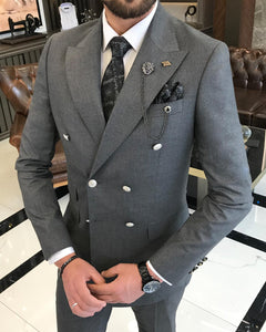 Clark Slim-Fit Solid Double Breasted Gray Suit