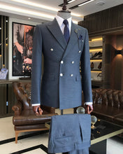 Cargar imagen en el visor de la galería, Clark Slim-Fit Solid Double Breasted Dark Blue Suit
