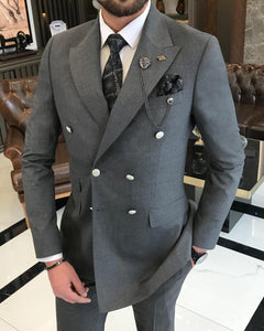 Clark Slim-Fit Solid Double Breasted Gray Suit