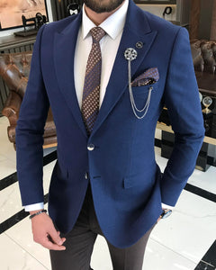 Lorenzo Lombardi  Slim-Fit Blue Solid Blazer