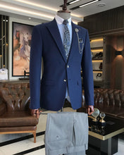 Load image into Gallery viewer, Lorenzo Lombardi  Slim-Fit Blue Solid Blazer
