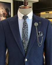 Laden Sie das Bild in den Galerie-Viewer, Lorenzo Lombardi  Slim-Fit Blue Solid Blazer
