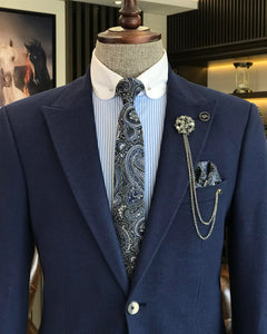 Lorenzo Lombardi  Slim-Fit Blue Solid Blazer