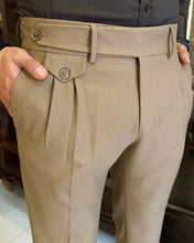 Charger l&#39;image dans la galerie, Sophisticasual Camel Slim-Fit Solid Pants With Expandable Waistband
