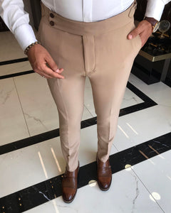 Luke Bernardi Beige Slim Fit Solid Pants