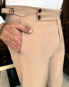 Luke Bernardi Beige Slim Fit Solid Pants