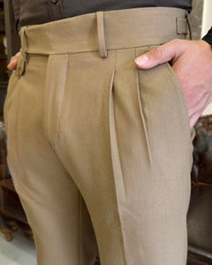 Sophisticasual Camel Slim-Fit Solid Pants With Expandable Waistband