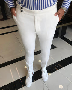 Charles Bellini White Slim Fit Solid Pants