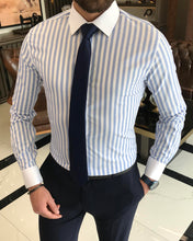 Load image into Gallery viewer, Thomas Bodin Trim Fit Striped Dress Blue Shirt
