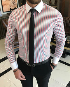 Thomas Barbieri Trim Fit Striped Dress Combined Shirt