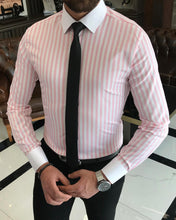 Load image into Gallery viewer, Thomas Bodin Trim Fit Striped Dress Pink Shirt
