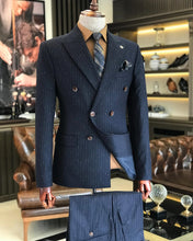 Cargar imagen en el visor de la galería, Clark Slim-Fit Striped Double Breasted Neutral Black Suit
