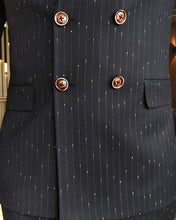 Cargar imagen en el visor de la galería, Clark Slim-Fit Striped Double Breasted Neutral Black Suit

