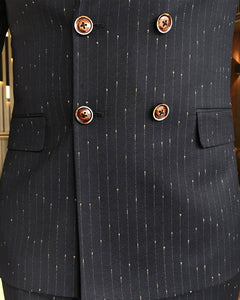 Clark Slim-Fit Striped Double Breasted Neutral Black Suit
