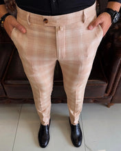 Load image into Gallery viewer, SleekEase Orange Slim-Fit Plaid Pants
