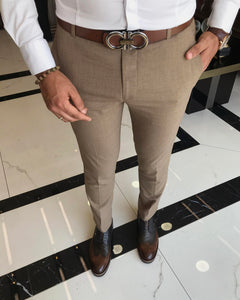 Marcel Barone Brown Slim Fit Solid Pants