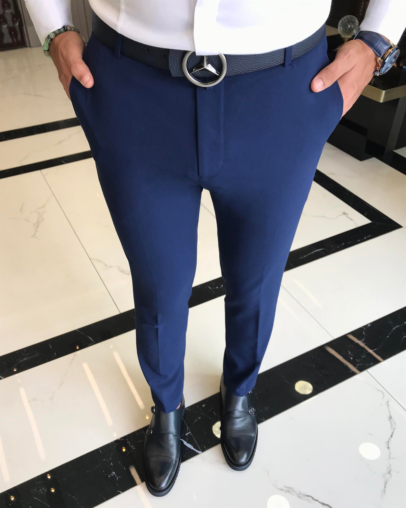Navy Diamond Classic Stretch Dress Pant | Men's Bottom | Connor AU