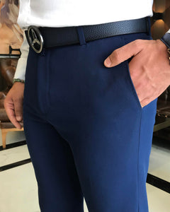 Charles Bellini Dark Blue Slim Fit Solid Pants
