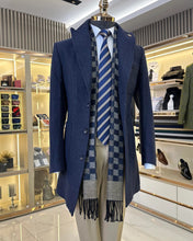 Load image into Gallery viewer, Nebraska Slim Fit Herringbone Dark Blue Overcoat
