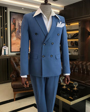 Cargar imagen en el visor de la galería, Clark Slim-Fit Solid Double Breasted Blue Suit
