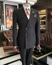 Cargar imagen en el visor de la galería, Clark Slim-Fit Solid Double Breasted Brown Suit
