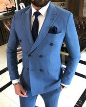 Load image into Gallery viewer, Clark Slim-Fit Solid Double Breasted Blue Suit
