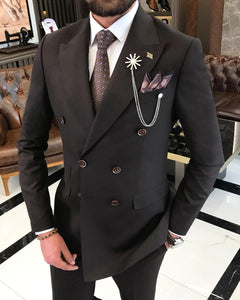 Clark Slim-Fit Solid Double Breasted Brown Suit