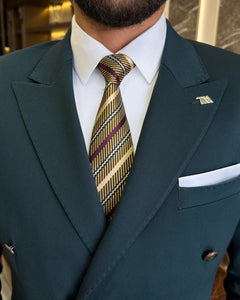 Lorenzo Mancini Green Double Breasted Slim-Fit Blazer