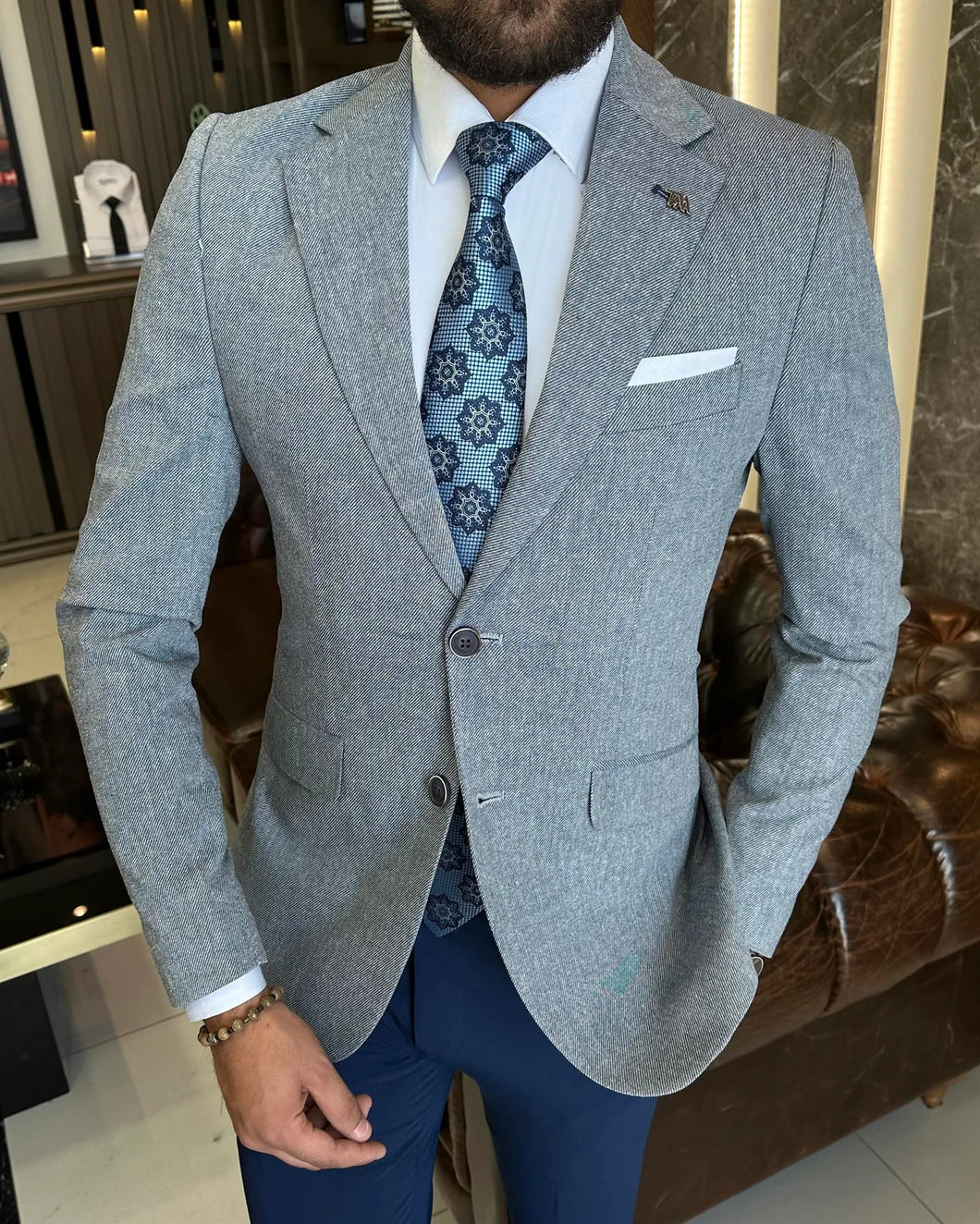 Lorenzo Bianchi Slim-Fit Solid Gray Blazer