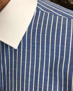 Thomas De Villiers Trim Fit Striped Dress Blue Shirt