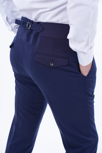Double Buckled Corset Belt Pleated Dark Blue Pants
