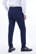 Load image into Gallery viewer, Double Buckled Corset Belt Pleated Dark Blue Pants
