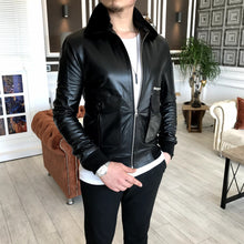 Laden Sie das Bild in den Galerie-Viewer, Chelsea Lambskin Leather Slim Fit Black Jacket
