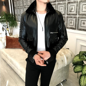 Chelsea Lambskin Leather Slim Fit Black Jacket