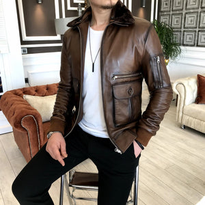 Chelsea Lambskin Leather Slim Fit Taba Jacket