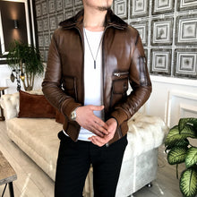 Load image into Gallery viewer, Chelsea Lambskin Leather Slim Fit Taba Jacket
