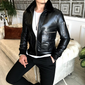 Chelsea Lambskin Leather Slim Fit Black Jacket