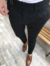 Cargar imagen en el visor de la galería, Jones Double Buckled Corset Belt Pleated Black Pants
