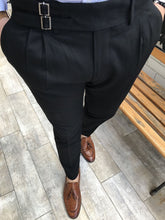 Charger l&#39;image dans la galerie, Jones Double Buckled Corset Belt Pleated Black Pants
