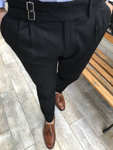 Jones Double Buckled Corset Belt Pleated Black Pants